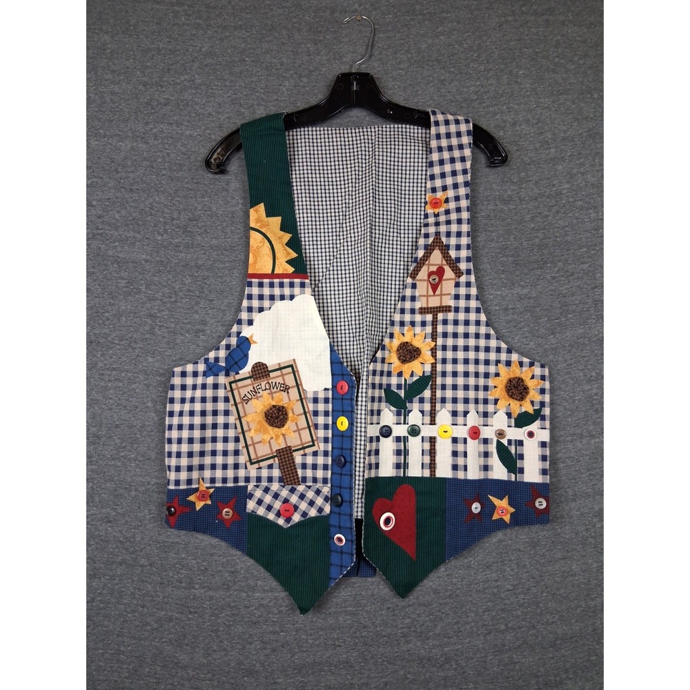 Handmade Womens Vest L Open Blazer Teacher Whimsy Art Eclectic Country Cottage